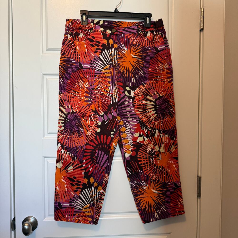 Lark Lane Crop Pants Floral Leaf Orange Purple Size 12